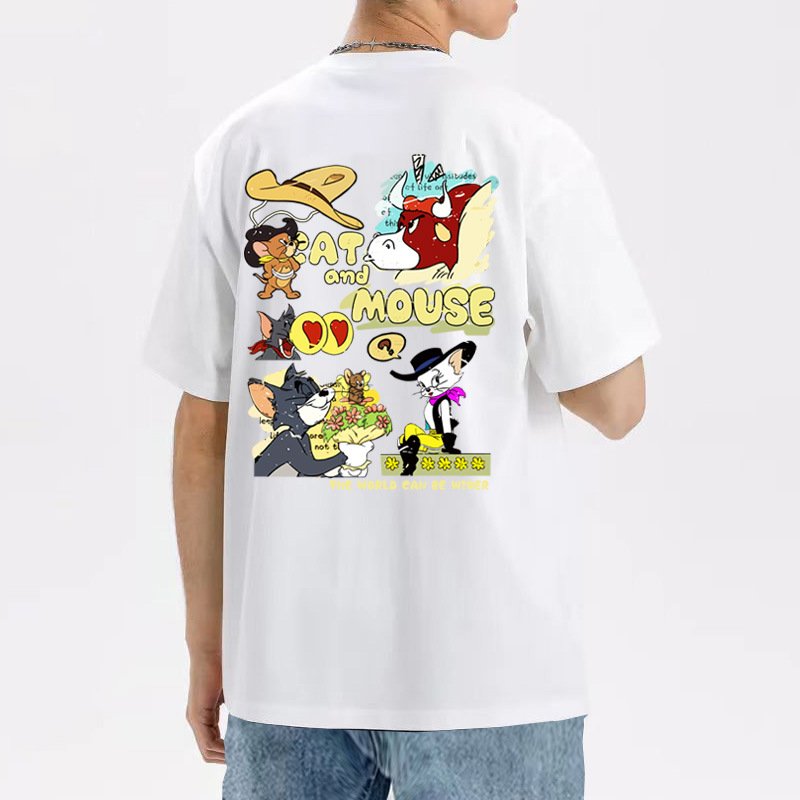 画像12: unisex American Retro Tom and Jerry  Print   T-shirt   　アメリカンレトロトムとジェリートム&ジェリープリント 半袖ラウンドネック Tシャツ ユニセックス 男女兼用 (12)