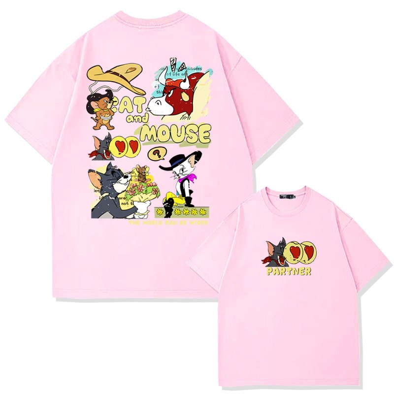 画像9: unisex American Retro Tom and Jerry  Print   T-shirt   　アメリカンレトロトムとジェリートム&ジェリープリント 半袖ラウンドネック Tシャツ ユニセックス 男女兼用 (9)