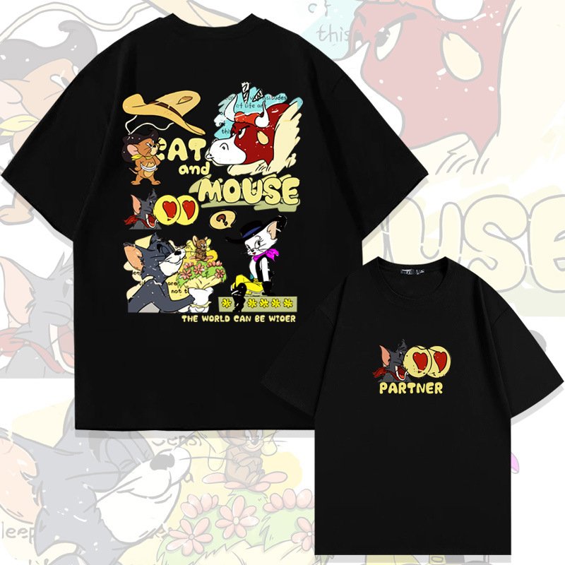 画像13: unisex American Retro Tom and Jerry  Print   T-shirt   　アメリカンレトロトムとジェリートム&ジェリープリント 半袖ラウンドネック Tシャツ ユニセックス 男女兼用 (13)