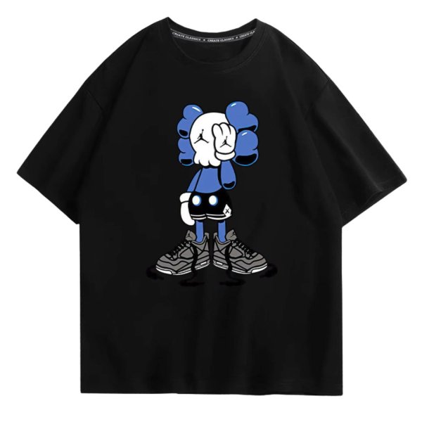 画像1: unisex  One-Eyed Blindfolded Kaws Print   T-shirt   片目目隠しカウズプリント 半袖ラウンドネック Tシャツ ユニセックス 男女兼用 (1)