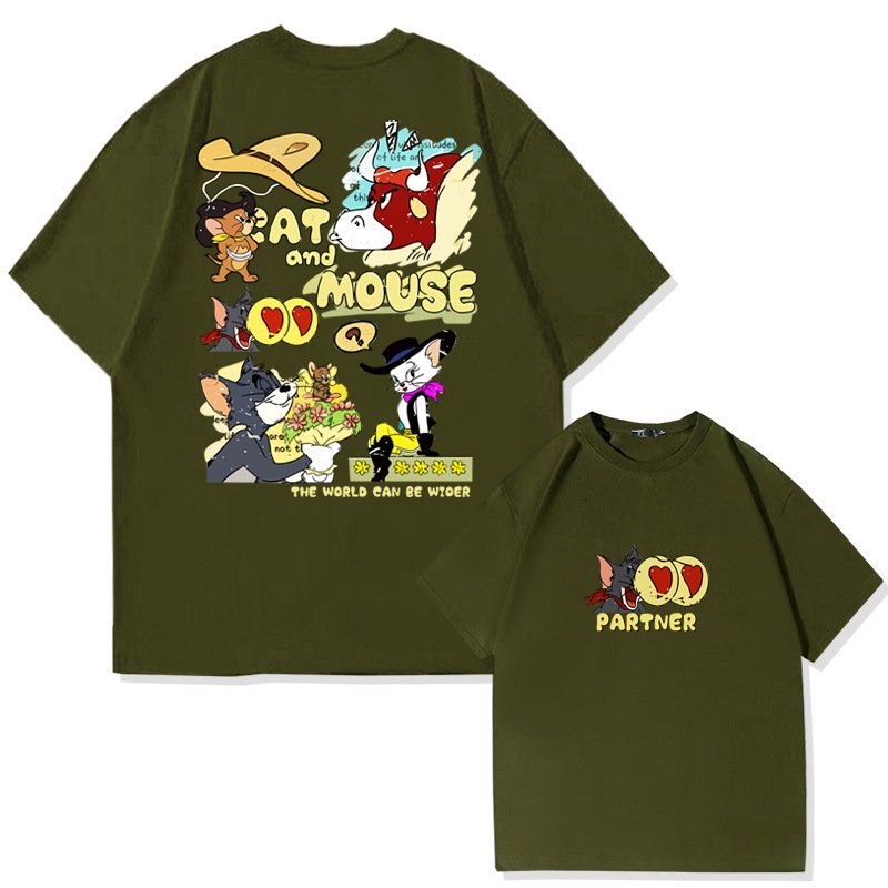 画像8: unisex American Retro Tom and Jerry  Print   T-shirt   　アメリカンレトロトムとジェリートム&ジェリープリント 半袖ラウンドネック Tシャツ ユニセックス 男女兼用 (8)