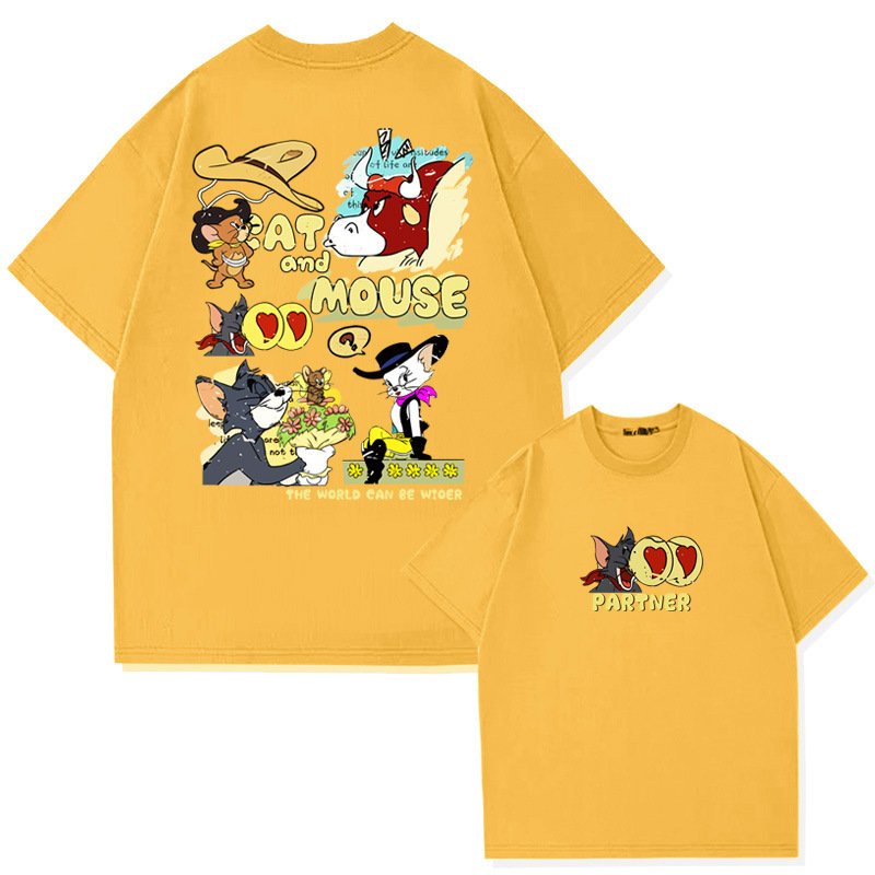 画像7: unisex American Retro Tom and Jerry  Print   T-shirt   　アメリカンレトロトムとジェリートム&ジェリープリント 半袖ラウンドネック Tシャツ ユニセックス 男女兼用 (7)