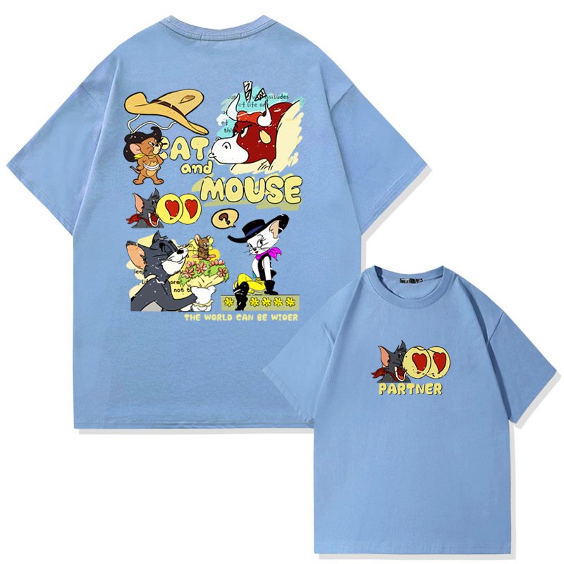 画像6: unisex American Retro Tom and Jerry  Print   T-shirt   　アメリカンレトロトムとジェリートム&ジェリープリント 半袖ラウンドネック Tシャツ ユニセックス 男女兼用 (6)