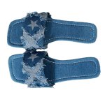 画像1: Denim star distressed flat sandals slippers　デニムスターダメージフラットサンダルスリッパ　 (1)
