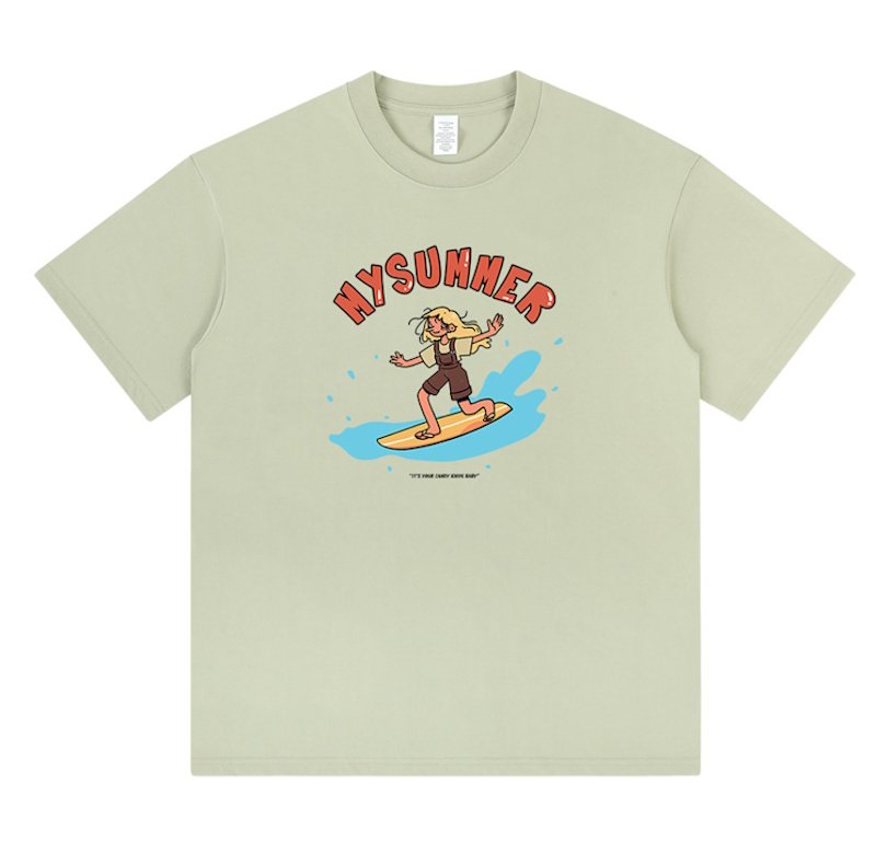画像4: unisex Summertime Surfer Girl  print  T-shirt   サマータイム　サーファーガールプリント 半袖ラウンドネック Tシャツ ユニセックス 男女兼用 (4)
