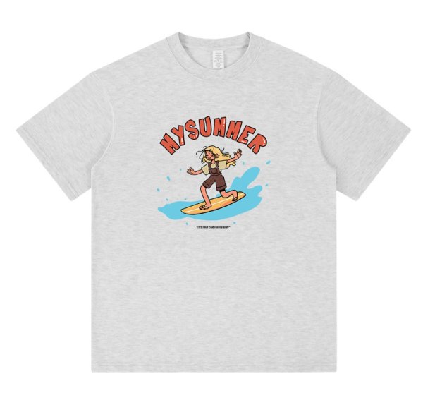 画像1: unisex Summertime Surfer Girl  print  T-shirt   サマータイム　サーファーガールプリント 半袖ラウンドネック Tシャツ ユニセックス 男女兼用 (1)