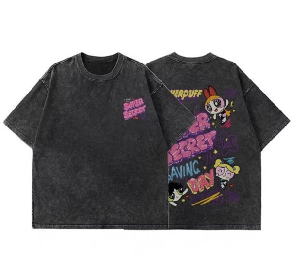 画像1: Old wash processing powerful girls print Tshirts 　男女兼用オールドウォッシュ パワフルガールズコミックプリント 半袖 Tシャツ (1)