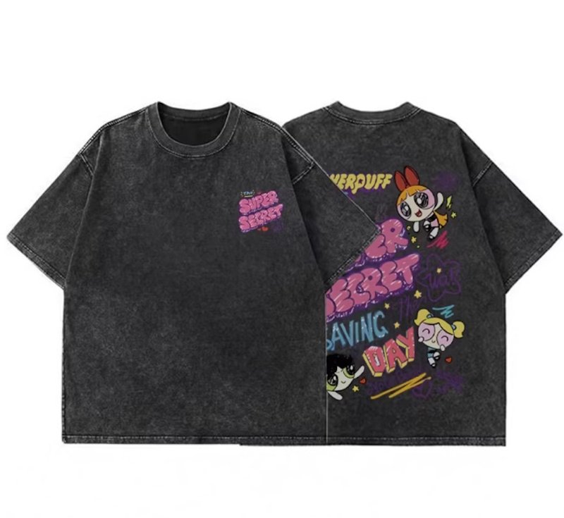 画像1: Old wash processing powerful girls print Tshirts 　男女兼用オールドウォッシュ パワフルガールズコミックプリント 半袖 Tシャツ (1)