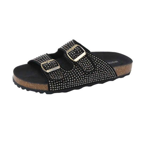 画像1: Thick Rhinestone Soft Sole Sandals Slippers 　プラットフォーム厚底ラインストーンベルトサンダルスリッパ (1)