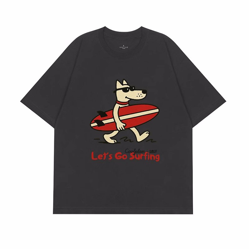 画像5: unisex Let's go surfing dog print  T-shirt   サーフィンドッグプリント 半袖ラウンドネック Tシャツ ユニセックス 男女兼用 (5)