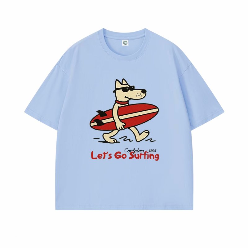 画像4: unisex Let's go surfing dog print  T-shirt   サーフィンドッグプリント 半袖ラウンドネック Tシャツ ユニセックス 男女兼用 (4)