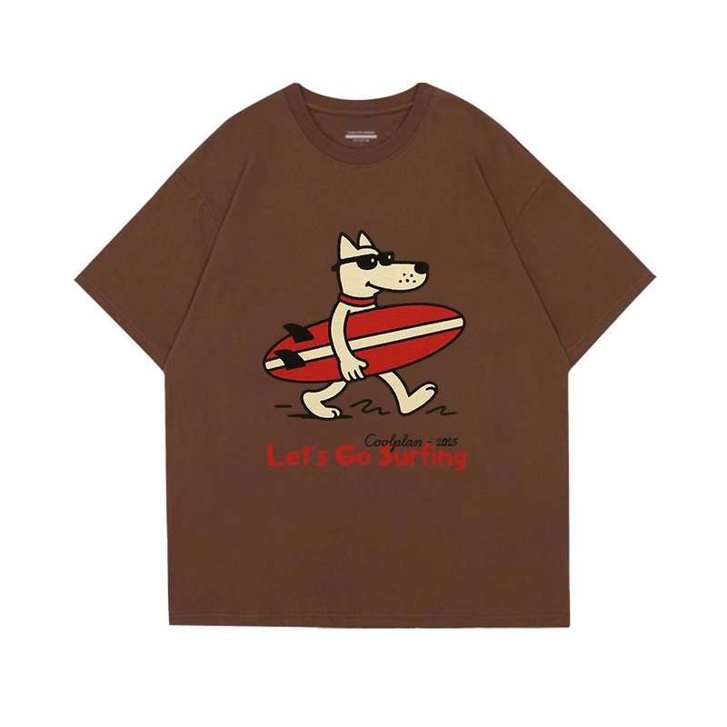 画像3: unisex Let's go surfing dog print  T-shirt   サーフィンドッグプリント 半袖ラウンドネック Tシャツ ユニセックス 男女兼用 (3)