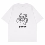 画像1: unisex Power Girl print  T-shirt   　パワーガール プリント 半袖ラウンドネック Tシャツ ユニセックス 男女兼用 (1)