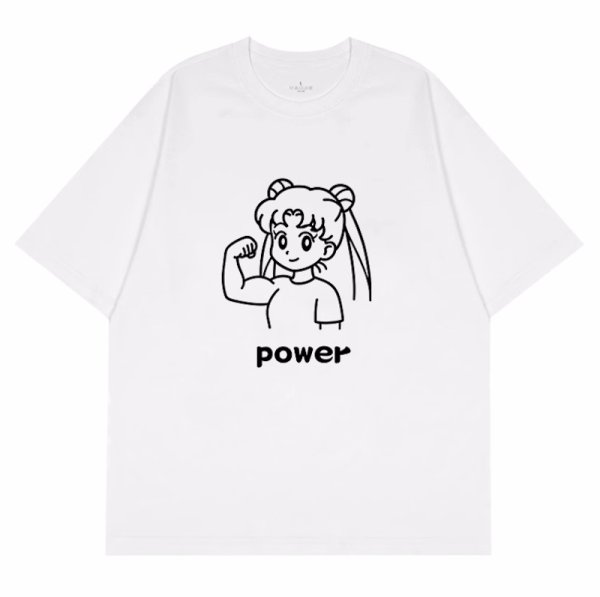 画像1: unisex Power Girl print  T-shirt   　パワーガール プリント 半袖ラウンドネック Tシャツ ユニセックス 男女兼用 (1)