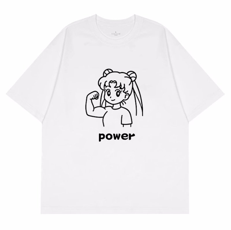 画像1: unisex Power Girl print  T-shirt   　パワーガール プリント 半袖ラウンドネック Tシャツ ユニセックス 男女兼用 (1)