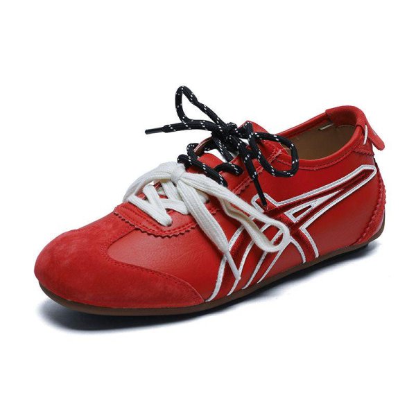 画像1: Women's Fashionable soft sole leather lace-up sneakers shoes　ファッショナブルソフトソールレザーレースアップスニーカーシューズ (1)