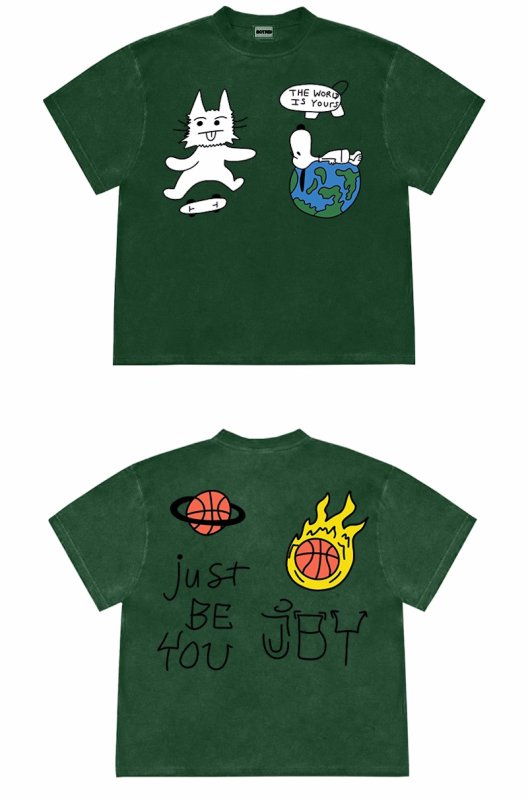 画像3: unisex JUST BE YOU Snoopy & Skateboard Cat Graphic Print  T-shirt   　 JUST BE YOUスヌーピー＆スケボーキャット グラフィックプリント 半袖ラウンドネック Tシャツ ユニセックス 男女兼用 (3)