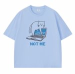 画像1: unisex not me cat print  T-shirt   　ノットミーキャット猫 プリント 半袖ラウンドネック Tシャツ ユニセックス 男女兼用 (1)