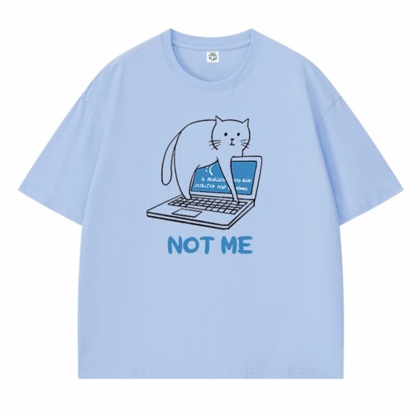 画像1: unisex not me cat print  T-shirt   　ノットミーキャット猫 プリント 半袖ラウンドネック Tシャツ ユニセックス 男女兼用 (1)
