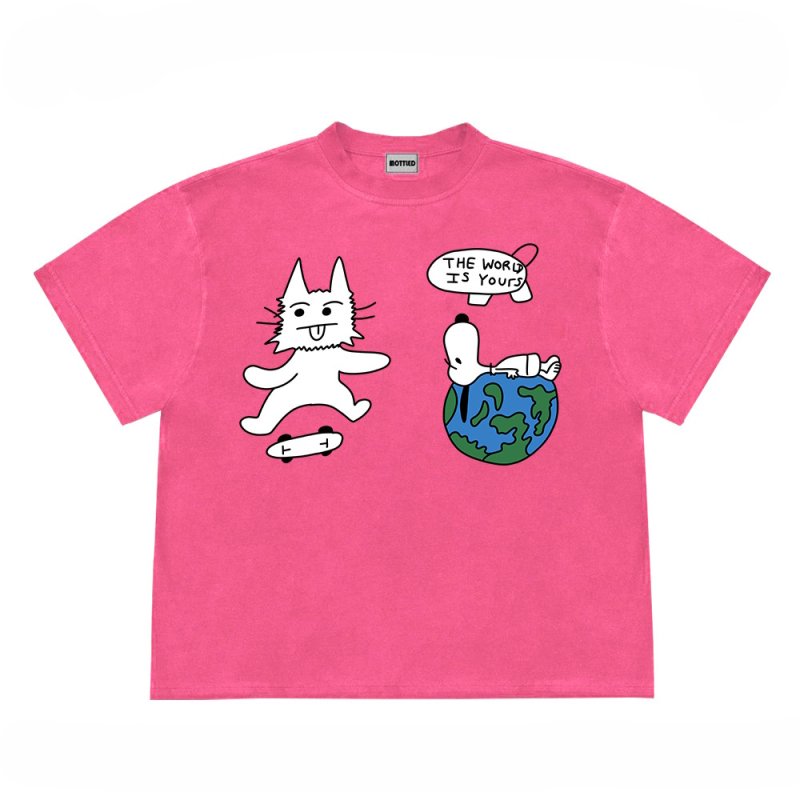 画像8: unisex JUST BE YOU Snoopy & Skateboard Cat Graphic Print  T-shirt   　 JUST BE YOUスヌーピー＆スケボーキャット グラフィックプリント 半袖ラウンドネック Tシャツ ユニセックス 男女兼用 (8)