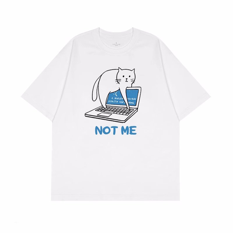 画像3: unisex not me cat print  T-shirt   　ノットミーキャット猫 プリント 半袖ラウンドネック Tシャツ ユニセックス 男女兼用 (3)