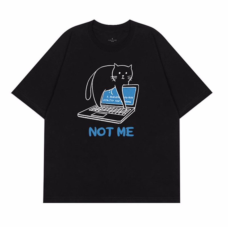 画像5: unisex not me cat print  T-shirt   　ノットミーキャット猫 プリント 半袖ラウンドネック Tシャツ ユニセックス 男女兼用 (5)