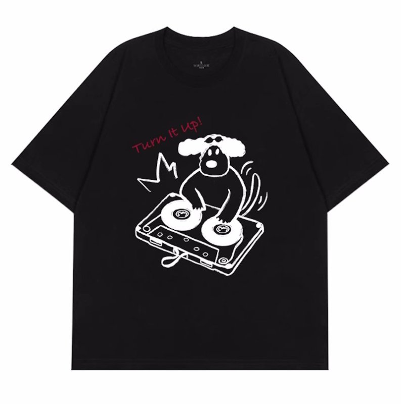 画像1: unisex DJ Dog dog print  T-shirt   DJドッグプリント 半袖ラウンドネック Tシャツ ユニセックス 男女兼用 (1)