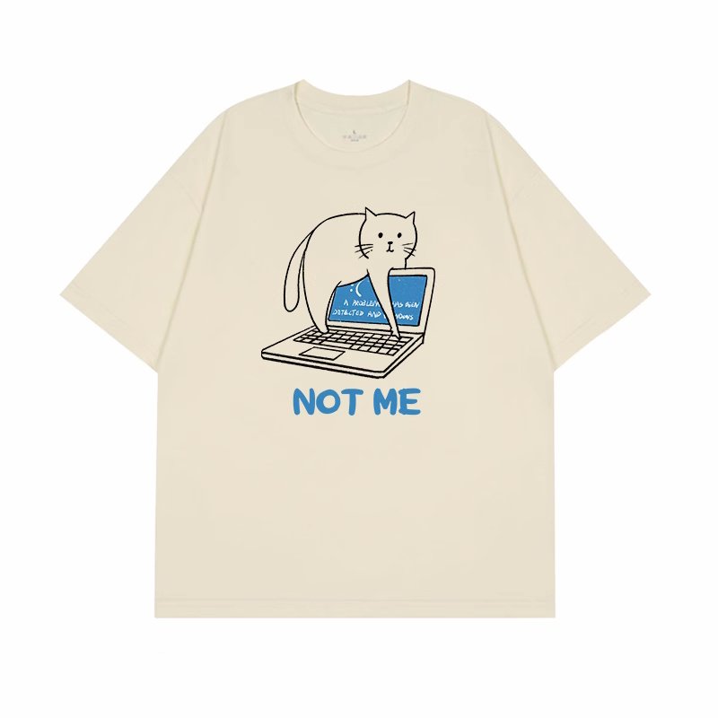 画像4: unisex not me cat print  T-shirt   　ノットミーキャット猫 プリント 半袖ラウンドネック Tシャツ ユニセックス 男女兼用 (4)