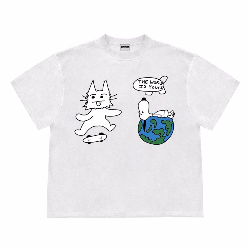 画像5: unisex JUST BE YOU Snoopy & Skateboard Cat Graphic Print  T-shirt   　 JUST BE YOUスヌーピー＆スケボーキャット グラフィックプリント 半袖ラウンドネック Tシャツ ユニセックス 男女兼用 (5)