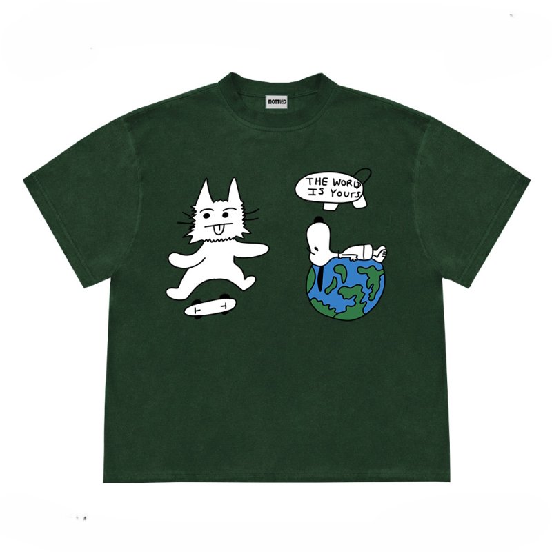画像7: unisex JUST BE YOU Snoopy & Skateboard Cat Graphic Print  T-shirt   　 JUST BE YOUスヌーピー＆スケボーキャット グラフィックプリント 半袖ラウンドネック Tシャツ ユニセックス 男女兼用 (7)