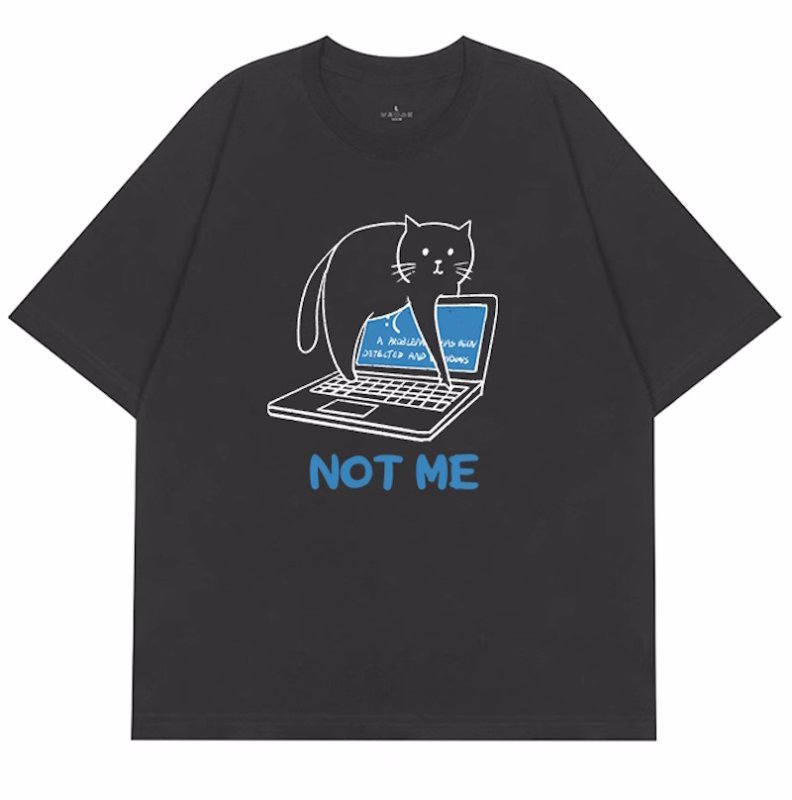 画像2: unisex not me cat print  T-shirt   　ノットミーキャット猫 プリント 半袖ラウンドネック Tシャツ ユニセックス 男女兼用 (2)