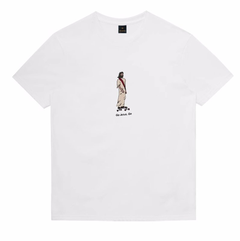 画像1: unisex GO JESUS ​​GO Print T-shirt   GO JESUS ​​GOジーザスイエスプリント 半袖ラウンドネック Tシャツ ユニセックス 男女兼用 (1)
