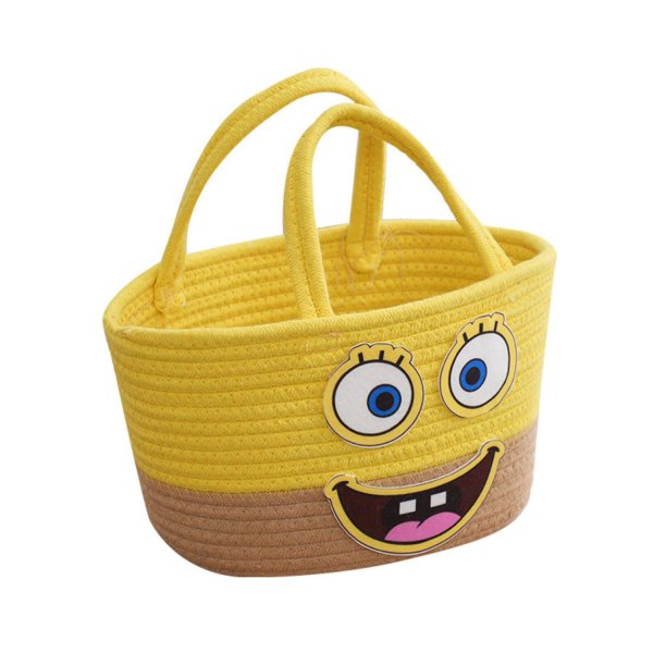 画像1: SpongeBob Straw Tote Bag basket picnic shopping bag スポンジ・ボブ スポンジボブ バスケット ピクニック ショッピングバッグ トート 籠かご カゴ バッグ (1)