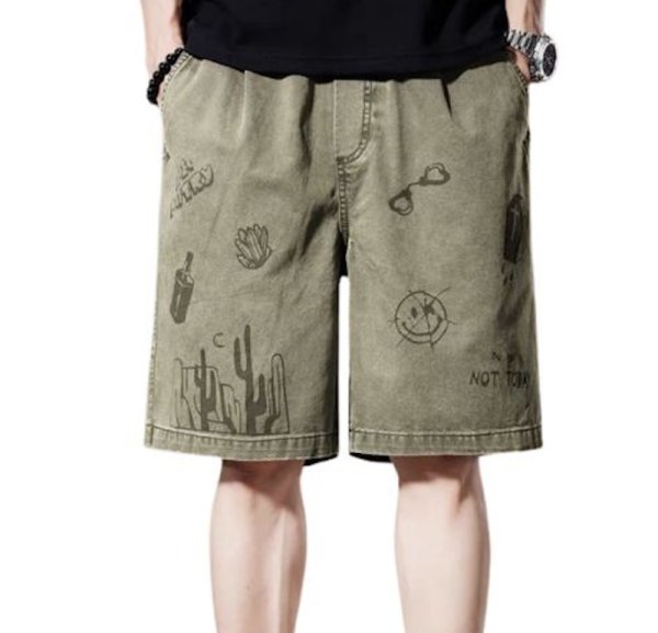 画像1: Unisex Cactus & Smile Graphic Print Half-length Shorts pants　 男女兼用  ユニセックス サボテンカクタス＆スマイルグラフィックプリント5分丈ハーフパンツヒップホップ ストリートダンス カジュアル  (1)