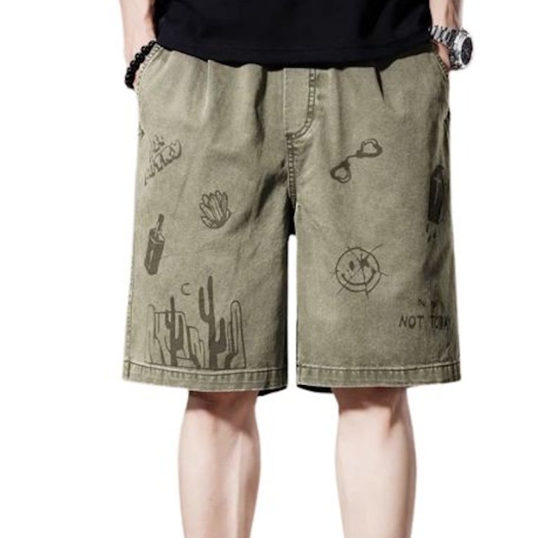 画像1: Unisex Cactus & Smile Graphic Print Half-length Shorts pants　 男女兼用  ユニセックス サボテンカクタス＆スマイルグラフィックプリント5分丈ハーフパンツヒップホップ ストリートダンス カジュアル  (1)