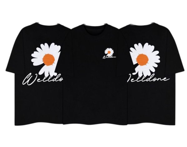 画像1: unisex Broken Daisy Flower Print T-shirt   ブロークンデイジーフラワープリント 半袖ラウンドネック Tシャツ ユニセックス 男女兼用 (1)