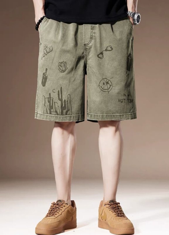 画像4: Unisex Cactus & Smile Graphic Print Half-length Shorts pants　 男女兼用  ユニセックス サボテンカクタス＆スマイルグラフィックプリント5分丈ハーフパンツヒップホップ ストリートダンス カジュアル  (4)