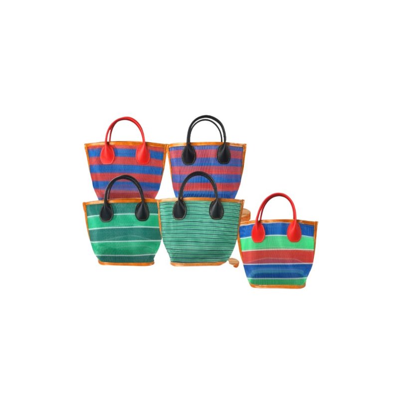 画像7: Border woven fishing net tote bag 　ボーダー ネット網トートエコショッピングバッグ (7)