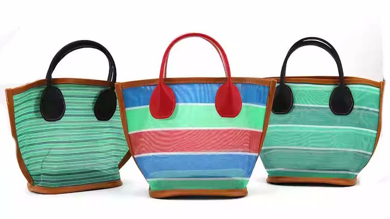 画像6: Border woven fishing net tote bag 　ボーダー ネット網トートエコショッピングバッグ (6)