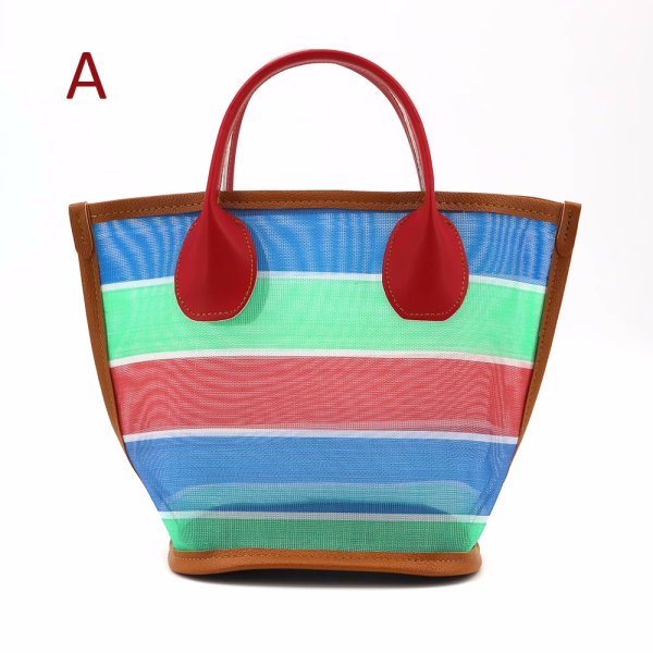 画像1: Border woven fishing net tote bag 　ボーダー ネット網トートエコショッピングバッグ (1)