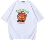 画像1: unisex  DJ Garfield Print   T-shirt  DJガーフィールドプリント 半袖ラウンドネック Tシャツ ユニセックス 男女兼用 (1)