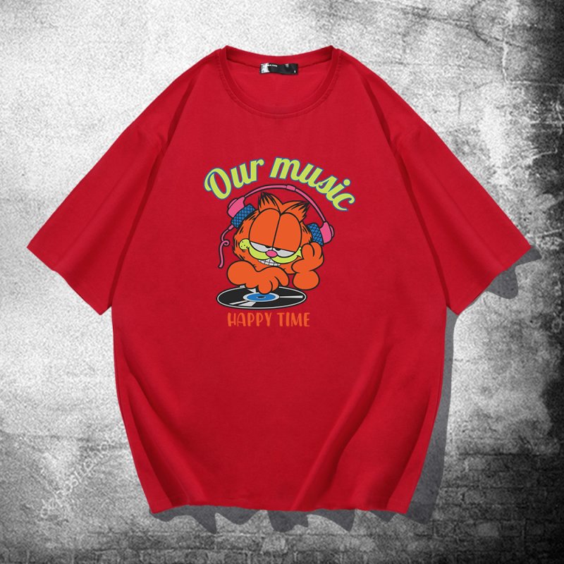 画像5: unisex  DJ Garfield Print   T-shirt  DJガーフィールドプリント 半袖ラウンドネック Tシャツ ユニセックス 男女兼用 (5)