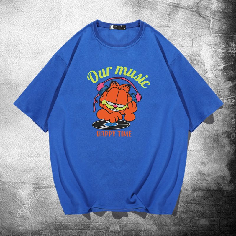 画像3: unisex  DJ Garfield Print   T-shirt  DJガーフィールドプリント 半袖ラウンドネック Tシャツ ユニセックス 男女兼用 (3)