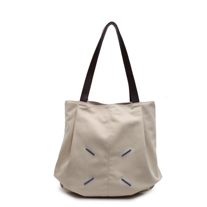 画像2: Point Canvas Tote Shoulder Shopping Eco Bag　　ポイントキャンバスハンドルレザートートショルダーショッピングエコバッグ (2)