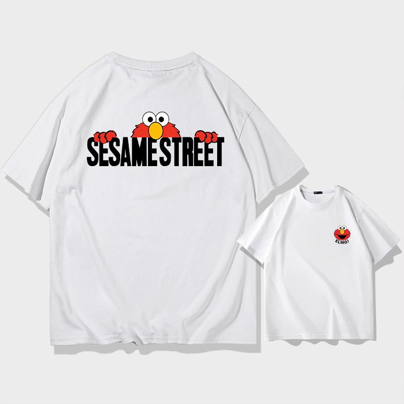 画像2: unisex Sesame Street & Logo  Print   T-shirt   セサミストリート＆ロゴプリント 半袖ラウンドネック Tシャツ ユニセックス 男女兼用 (2)