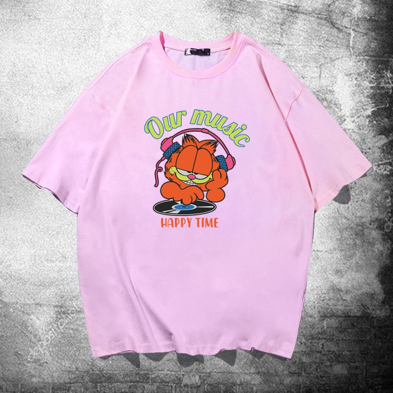 画像6: unisex  DJ Garfield Print   T-shirt  DJガーフィールドプリント 半袖ラウンドネック Tシャツ ユニセックス 男女兼用 (6)