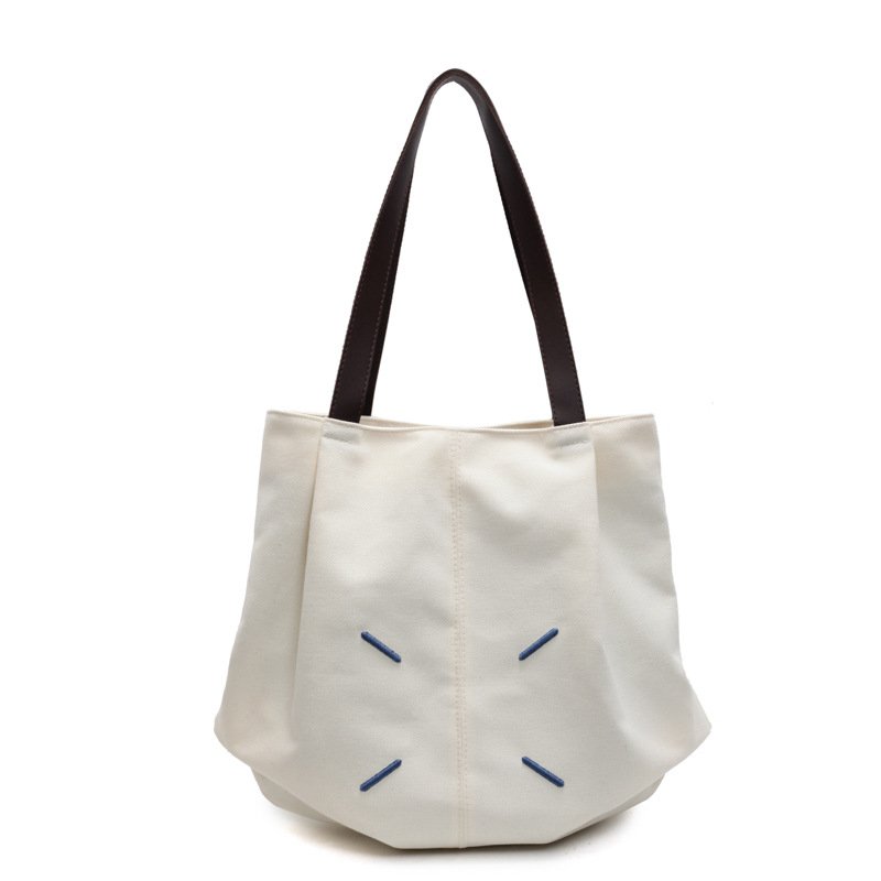 画像1: Point Canvas Tote Shoulder Shopping Eco Bag　　ポイントキャンバスハンドルレザートートショルダーショッピングエコバッグ (1)