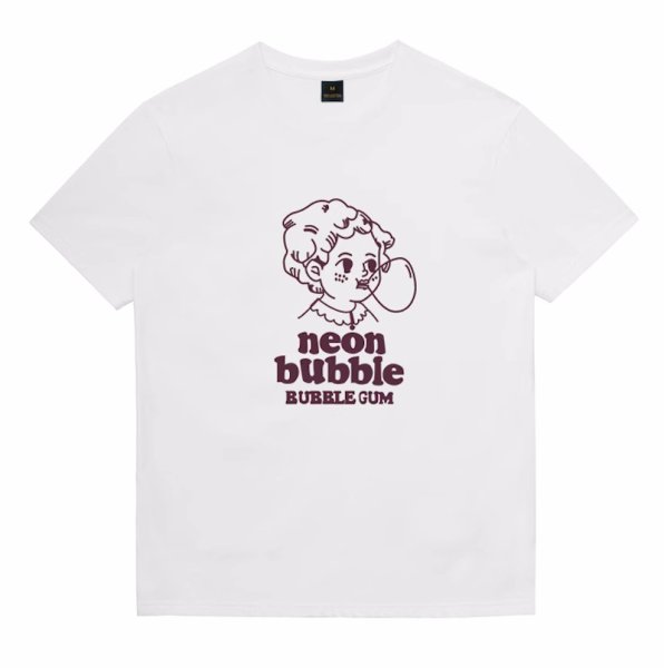 画像1: Nostalgic Girl Neon BUBBLE BUBBLE GUM Print  T-shirt   ノスタルジックガールNeon BUBBLEネオンバブル バブルガムプリント 半袖ラウンドネック Tシャツ ユニセックス 男女兼用 (1)