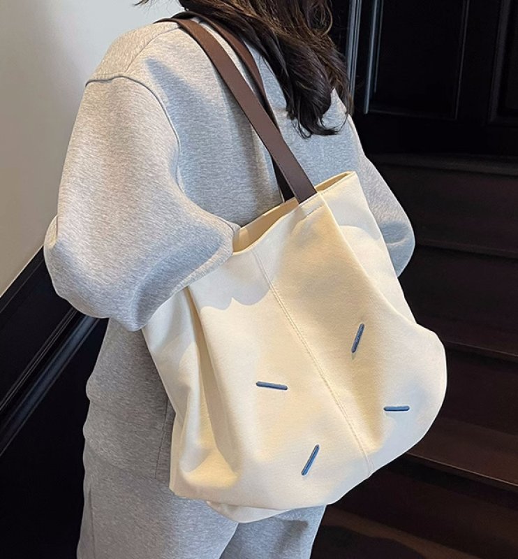 画像5: Point Canvas Tote Shoulder Shopping Eco Bag　　ポイントキャンバスハンドルレザートートショルダーショッピングエコバッグ (5)