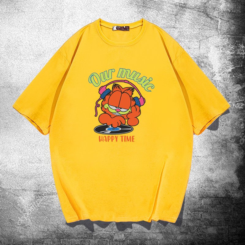 画像4: unisex  DJ Garfield Print   T-shirt  DJガーフィールドプリント 半袖ラウンドネック Tシャツ ユニセックス 男女兼用 (4)